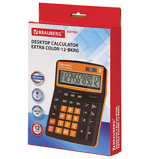 Калькулятор настольный BRAUBERG EXTRA COLOR-12-BKRG (206x155 мм), 12 разрядов, двойное питание, ЧЕРНО-ОРАНЖЕВЫЙ, 250478