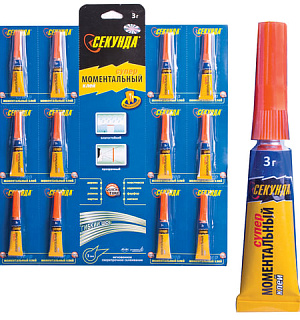 Клей моментальный СЕКУНДА3, 3 г, отрывная мультикарта, 403-103