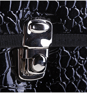 Портфель OfficeSpace "Milan", лак анаконда, кожзам, черный, 2 отделения, метал. замок