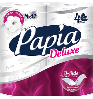 Бумага туалетная Papia "Deluxe", 4-слойная, 4шт., тиснение, белая
