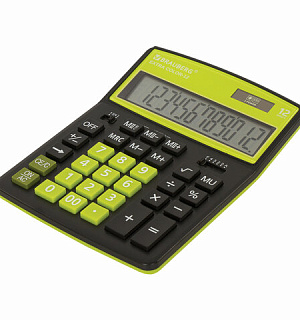 Калькулятор настольный BRAUBERG EXTRA COLOR-12-BKLG (206x155 мм), 12 разрядов, двойное питание, ЧЕРНО-САЛАТОВЫЙ, 250477