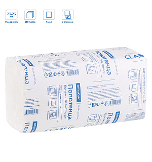 Полотенца бумажные лист. OfficeClean Professional(V-сл) (H3), 1-слойные, 250л/пач, 23*23см, белые