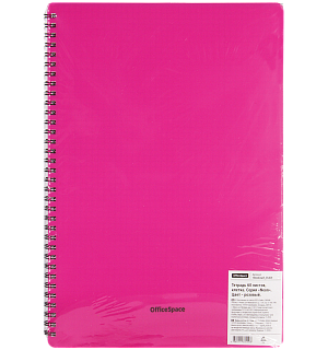 Тетрадь 60л. А4 клетка на гребне OfficeSpace "Neon", пластиковая обложка, розовая