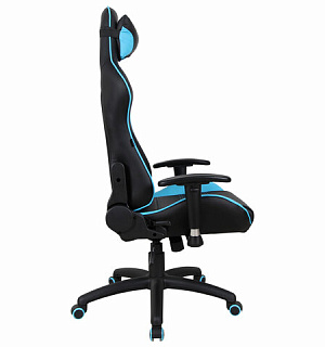 Кресло компьютерное BRABIX "GT Master GM-110", две подушки, экокожа, черное/голубое, 531928
