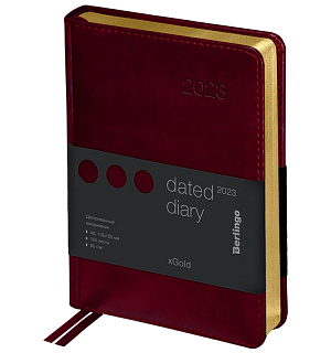 Ежедневник датированный 2023г., А6, 184л., кожзам, Berlingo "xGold", зол. срез, бордовый
