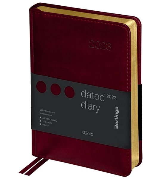 Ежедневник датированный 2023г., А6, 184л., кожзам, Berlingo "xGold", зол. срез, бордовый