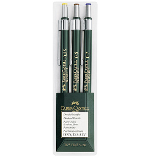 Набор карандашей механических Faber-Castell "TK-Fine 97", HB, 0,35/0,5/0,7мм, пласт. уп., европодвес