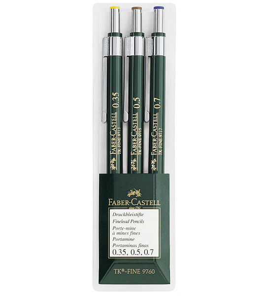Набор карандашей механических Faber-Castell "TK-Fine 97", HB, 0,35/0,5/0,7мм, пласт. уп., европодвес