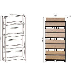 Стеллаж на металлокаркасе BRABIX "LOFT SH-001", 600х300х1250 мм, складной, цвет дуб антик, 641229
