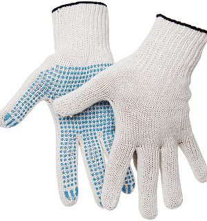 Перчатки х/б  7,5 класс OfficeClean, эконом, с точечным ПВХ, 4 нитки, белый, (42-43г), 166 текс