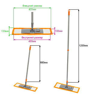 Швабра OfficeClean Professional, телеск.ручка 120см, пласт.флаун.40см, МОП микрофибра (карманы)