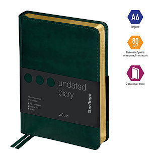 Ежедневник недатир. А6, 160л., кожзам, Berlingo "xGold", зол. срез, зеленый