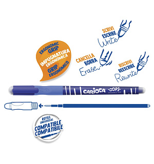 Ручка гелевая стираемая Carioca "Oops" синяя, грип, 0,7мм