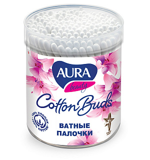 Палочки ватные AURA стакан 200 шт./уп..