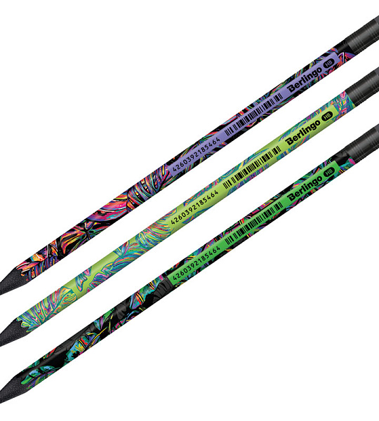 Карандаш ч/г Berlingo "Neon Paradise" HB, черное дерево, круглый, заточен., с ластиком, ассорти