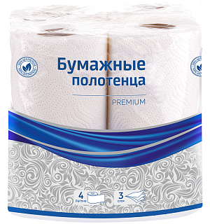 Полотенца бумажные в рулонах OfficeClean "Premium", 3-слойные, 11м/рул, тиснение, белые, 4шт.