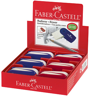 Ластик Faber-Castell "Sleeve", прямоугольный, красный/синий пластиковый футляр