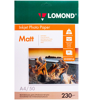 Фотобумага А4 для стр. принтеров Lomond, 230г/м2 (50л) матовая односторонняя