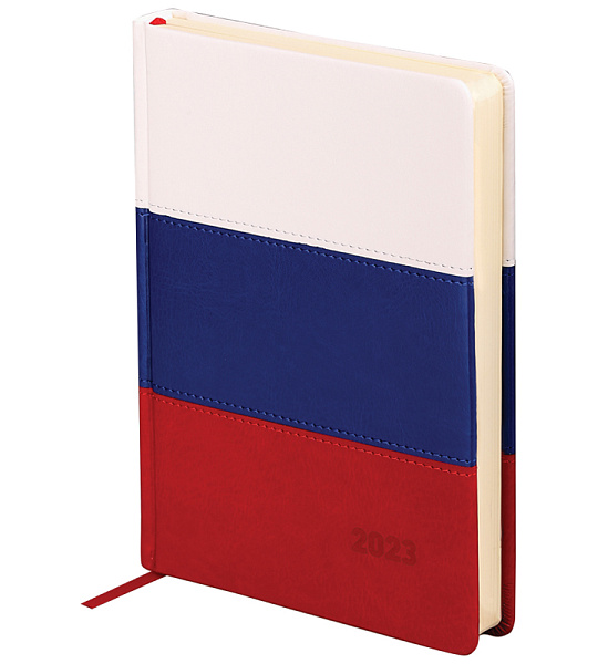 Ежедневник датированный 2023г., A5, 176л., кожзам, OfficeSpace "Flag", триколор
