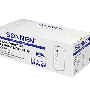 Сушилка для рук SONNEN K7, 1650 Вт, погружного типа, время сушки 10 секунд, нержавеющая сталь, антивандальная, 604750