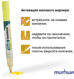 Маркер меловой MunHwa "Chalk Marker" желтый, 3мм, спиртовая основа, пакет