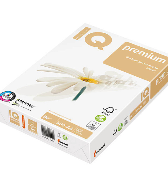 Бумага IQ "Premium" А4, 80г/м2, 500л., 172%