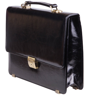 Портфель Delucci "Калипсо", кожа, черный, 1 отделение, метал. замок, с ремнем