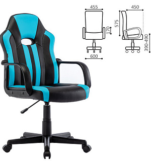 Кресло компьютерное "BRABIX Stripe GM-202", экокожа, черное/голубое, 532509