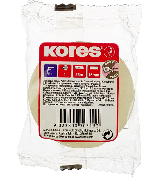 Клейкая лента канцелярская KORES 15ммx33м 50315