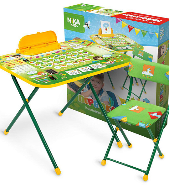 Набор складной мебели (стол + стул) Nika kids NK-75/2 "Первоклашка", ламинир. столешница, сиденье мягкое/иск. замша, зеленый