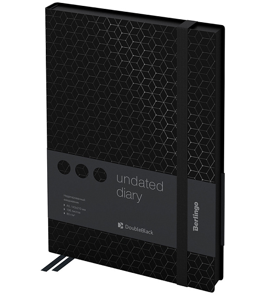 Ежедневник недатированный, A5, 136л., кожзам, Berlingo "DoubleBlack", черный срез, черный, с рисунком