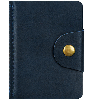 Визитница карманная OfficeSpace на кнопке, 10*7см, 18 карманов, натуральная кожа, темно-синий