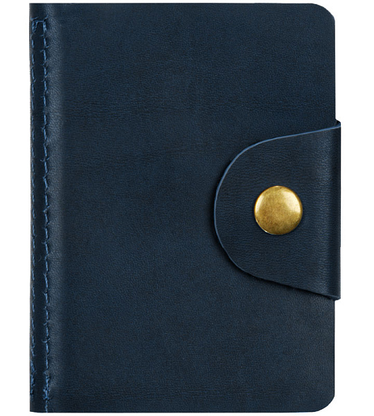 Визитница карманная OfficeSpace на кнопке, 10*7см, 18 карманов, натуральная кожа, темно-синий