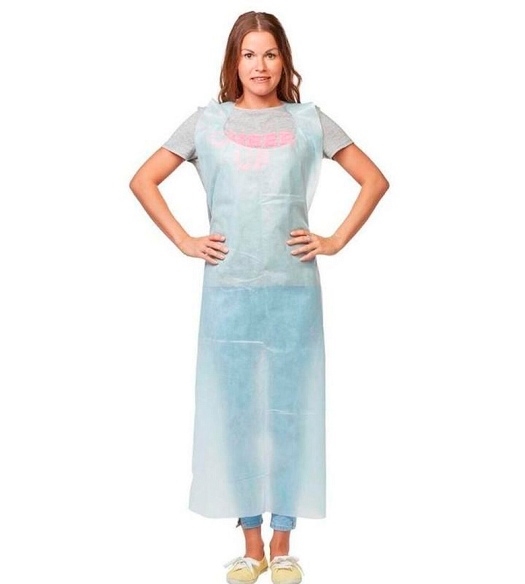 Фартуки защитные одноразовые КОМПЛЕКТ 10 шт. ГЕКСА, спанбонд ламинированный, 40 г/м2, голубые