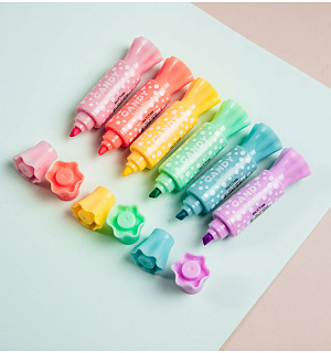 Текстовыделитель двусторонний MESHU "Candy" мини, ассорти, пулевидный/скошенный, 2/4мм