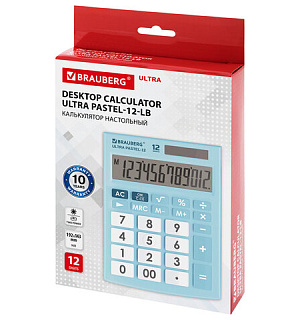Калькулятор настольный BRAUBERG ULTRA PASTEL-12-LB (192x143 мм), 12 разрядов, двойное питание, ГОЛУБОЙ, 250502