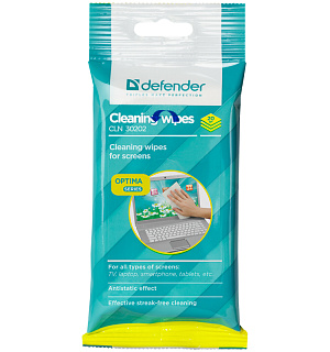Салфетки чистящие влажные Defender, для мониторов, в мягкой упаковке, 20шт.