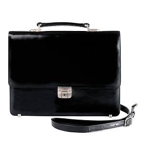 Портфель Delucci "Калипсо", кожа, черный, 1 отделение, метал. замок, с ремнем