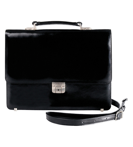 Портфель Delucci "Калипсо", кожа, черный, 1 отделение, метал. замок, с ремнем