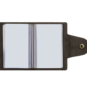 Визитница карманная OfficeSpace на кнопке, 10*7см, 18 карманов, натуральная кожа, темно-коричневый