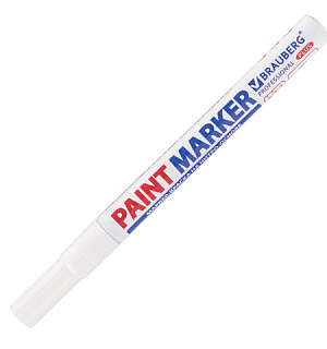 Маркер-краска лаковый (paint marker) 2 мм, БЕЛЫЙ, НИТРО-ОСНОВА, алюминиевый корпус, BRAUBERG PROFESSIONAL PLUS, 151438