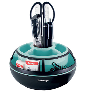 Настольный органайзер Berlingo "Instinct", 9 предметов, вращающийся, черный/мятный