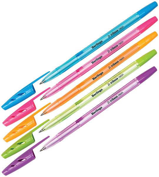 Ручка шариковая Berlingo "Tribase Neon" синяя, 0,7мм, корпус ассорти