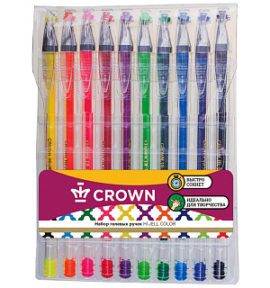 Набор гелевых ручек Crown "Hi-Jell Color" 10шт., 10цв., 0,5мм, ПВХ уп., европодвес