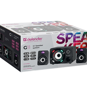 Колонки Defender G11, 2*3W+Subwoofer 5W, Bluetooth 5.0, FM, MP3, USB, SD, подсветка, черный