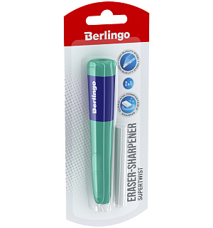 Точилка пластиковая с ластиком Berlingo "Supertwist" 1 отверстие, блистер, ассорти