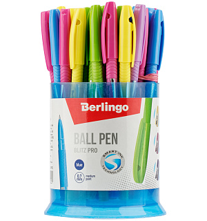 Ручка шариковая Berlingo "Blitz Pro" синяя, 0,7мм, грип, корпус ассорти