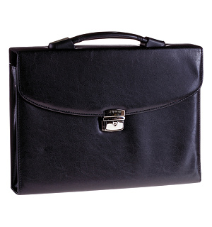 Портфель OfficeSpace "Pulsar", кожзам, черный, 3 отделения, метал. замок, с ремнем