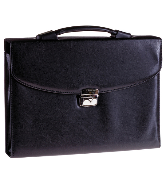 Портфель OfficeSpace "Pulsar", кожзам, черный, 3 отделения, метал. замок, с ремнем