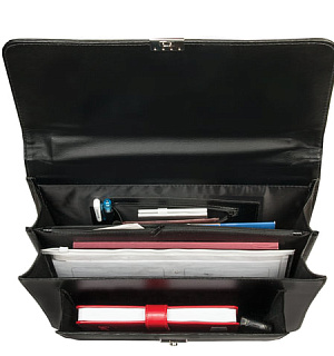 Портфель "Проект", 38х28,5х10 см, искусственная кожа, 2 отделения, замок с ключом, черный, 200